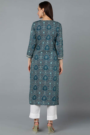 Green Cotton Printed Straight Kurti