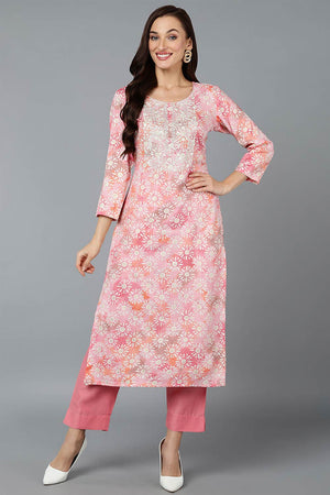 Green Cotton Printed Straight Kurti
