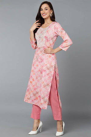 Green Cotton Printed Straight Kurti