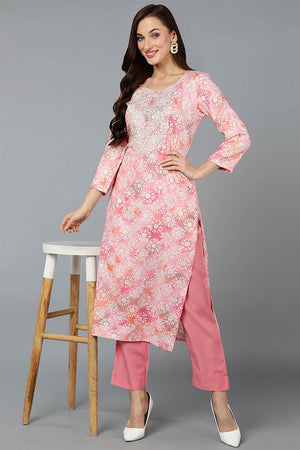 Green Cotton Printed Straight Kurti