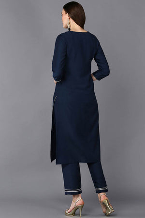 Blue Silk Blend Round Neck Kurti