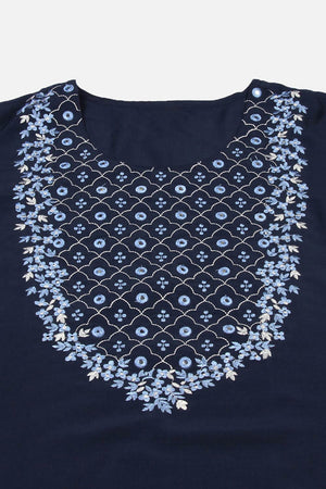 Blue Silk Blend Round Neck Kurti