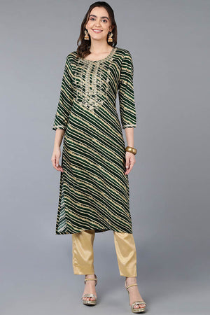 Green Rayon Leheriya Straight Kurti