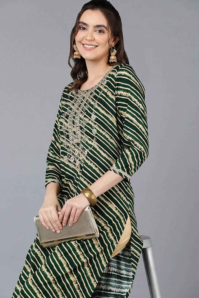 Green Rayon Leheriya Straight Kurti