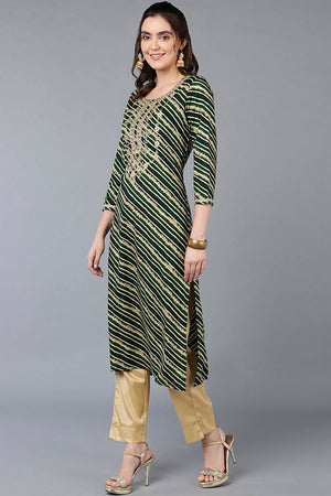 Green Rayon Leheriya Straight Kurti