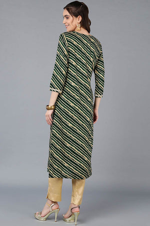 Green Rayon Leheriya Straight Kurti