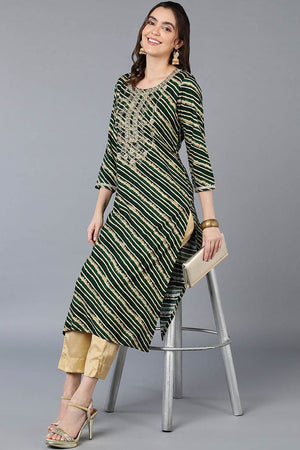 Green Rayon Leheriya Straight Kurti