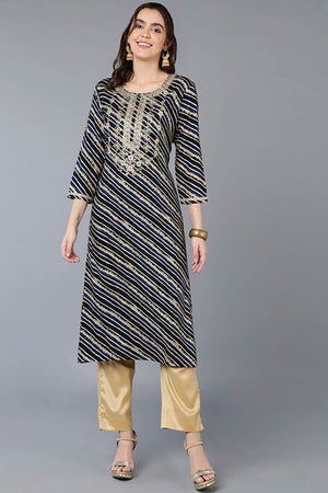 Blue Rayon Leheriya Straight Kurti