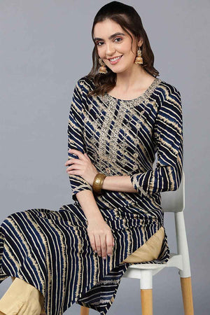 Blue Rayon Leheriya Straight Kurti