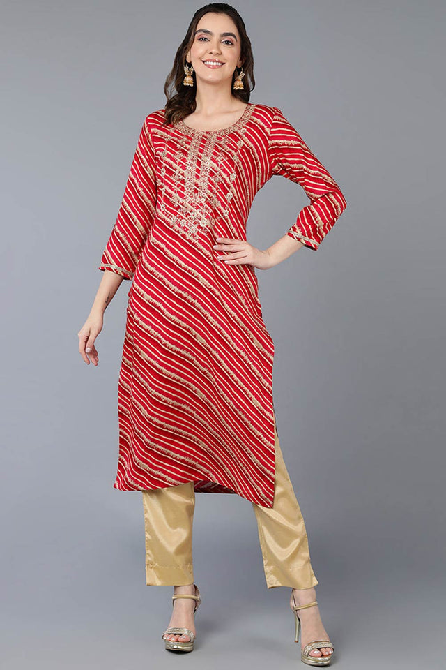 Pink Rayon Floral Print Round Neck Kurti