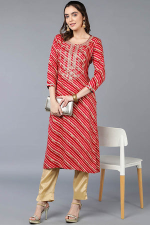 Pink Rayon Floral Print Round Neck Kurti
