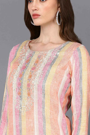 Multi-Color Cotton Stripe Straight Kurti
