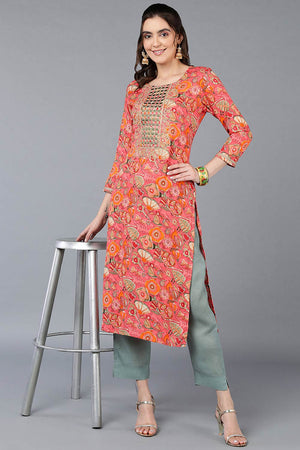 Pink Rayon Floral Print Round Neck Kurti