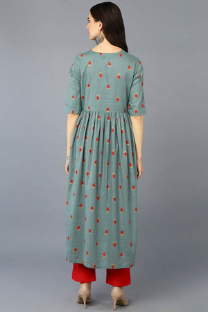 Green Cotton Bandhani Round Neck Kurti