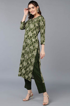 Green Rayon Printed Straight Kurti