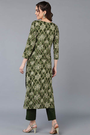 Green Rayon Printed Straight Kurti