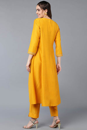Yellow Silk Blend V Neck Kurti