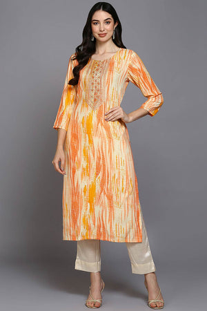 White Rayon Abstract Print Straight Kurti