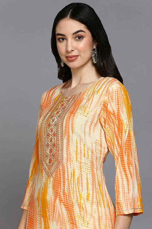 White Rayon Abstract Print Straight Kurti