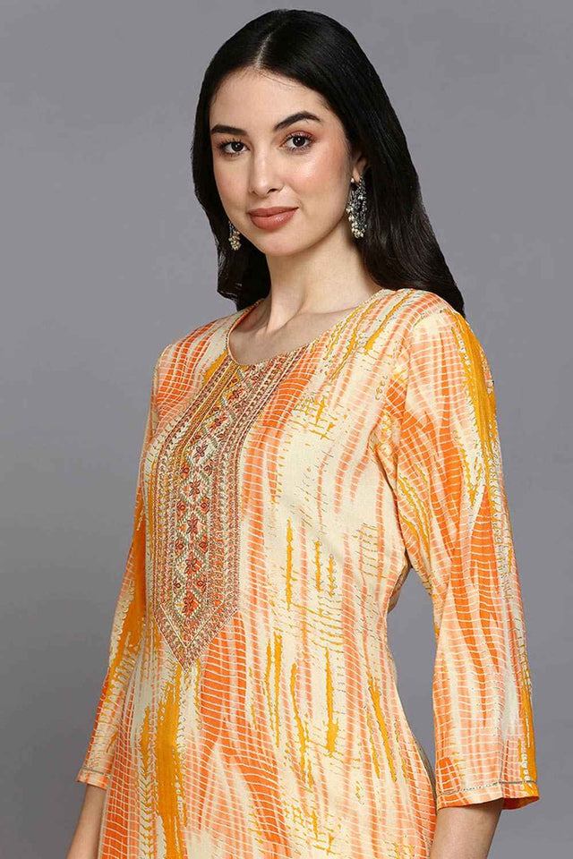 White Rayon Abstract Print Straight Kurti