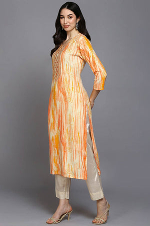 White Rayon Abstract Print Straight Kurti