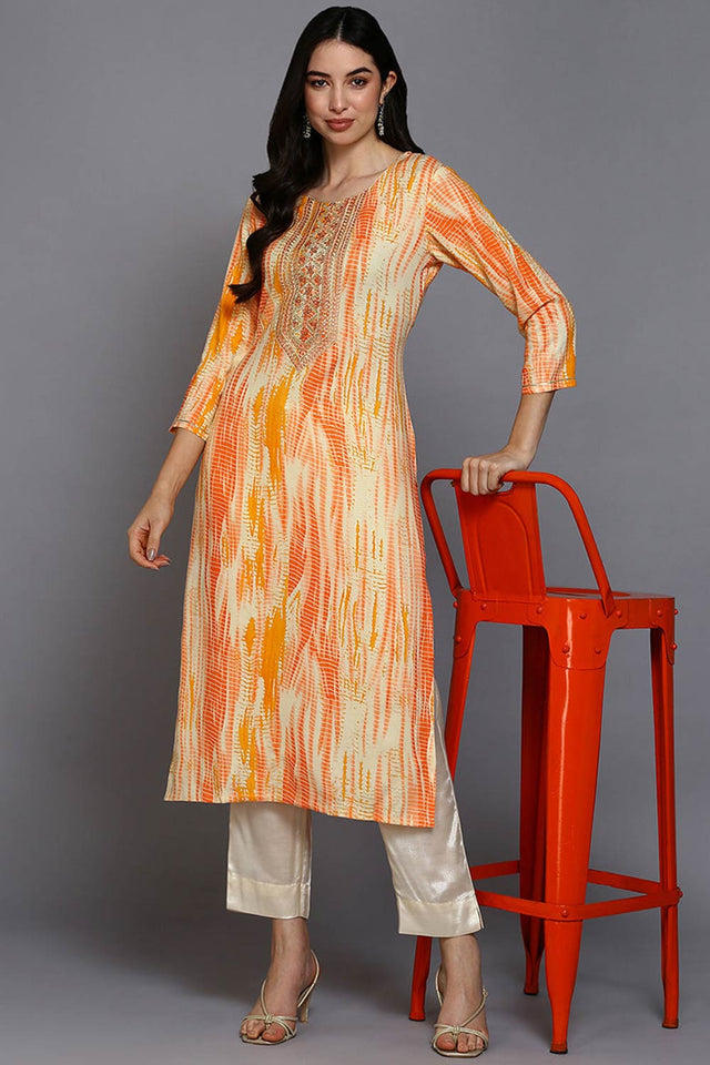 White Rayon Abstract Print Straight Kurti