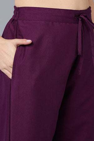 Purple Silk Blend Round Neck Kurti