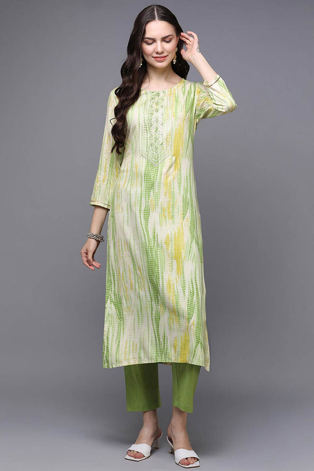 white Rayon Round Neck Kurti