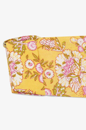 Yellow Cotton Floral Print Mandarin Collar Kurti