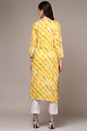 Yellow Rayon Floral Print Round Neck Kurti
