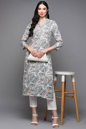 Grey Rayon Bandhani Band Collar Kurti