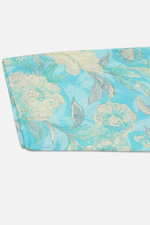 Blue Rayon Floral Print Mandarin Collar Kurti