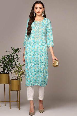Blue Rayon Bandhani Shirt Collar Kurti