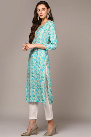 Blue Rayon Bandhani Shirt Collar Kurti