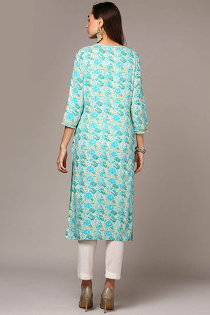 Blue Rayon Bandhani Shirt Collar Kurti