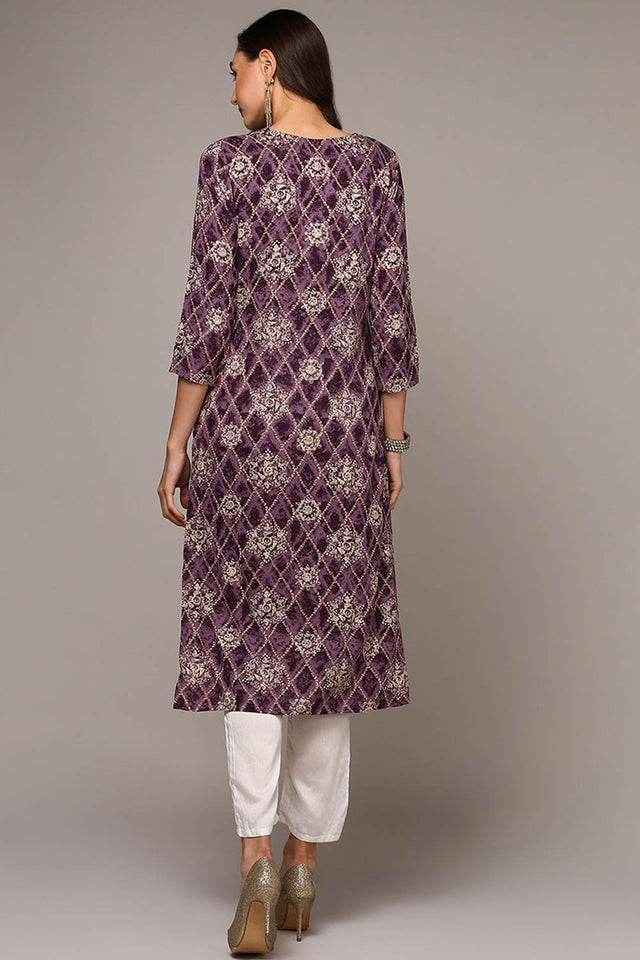 Purple Rayon Round Neck Kurti
