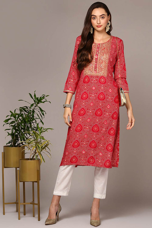 Pink Rayon Keyhole Neck Kurti