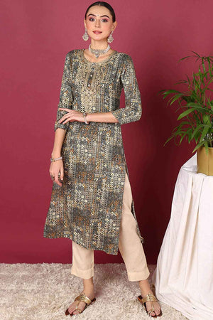 Blue Rayon Printed Straight Kurti