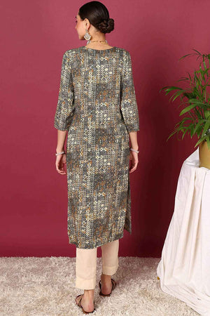 Blue Rayon Printed Straight Kurti