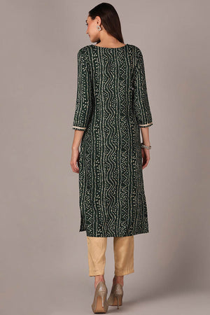 Green Rayon Embroidered Round Neck Kurti