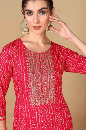 Pink Rayon Floral Print Round Neck Kurti
