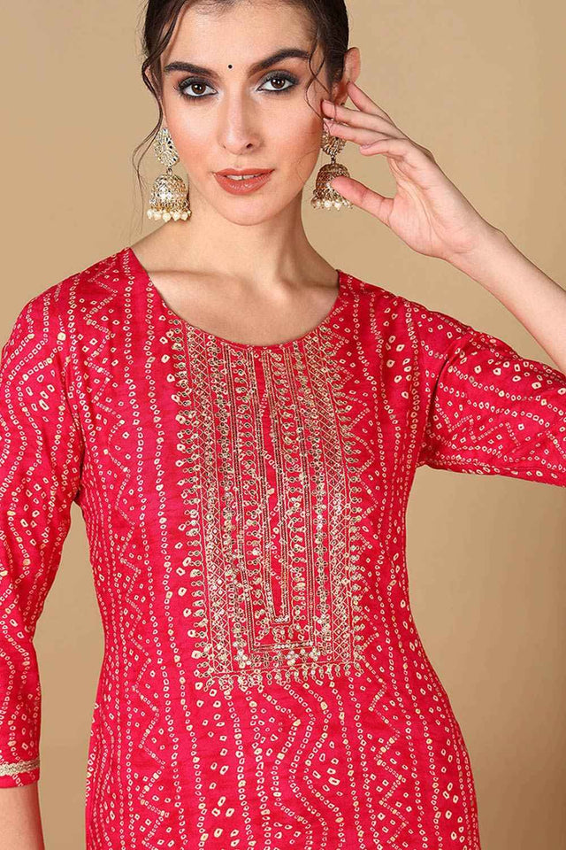 Pink Rayon Floral Print Round Neck Kurti