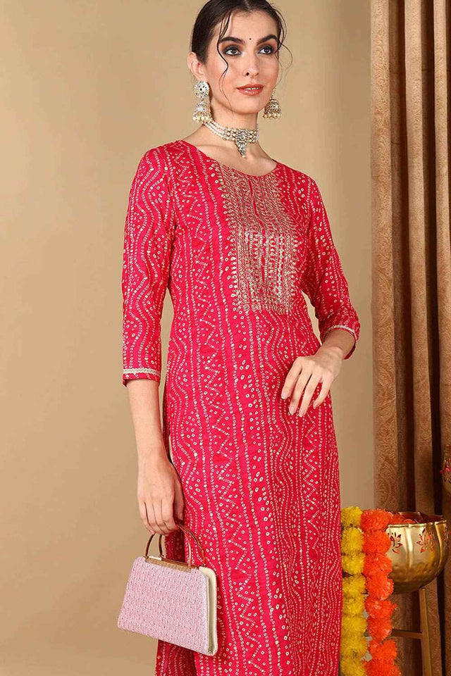 Pink Rayon Floral Print Round Neck Kurti