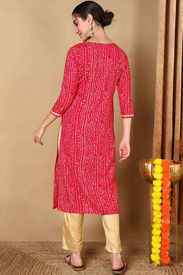 Pink Rayon Floral Print Round Neck Kurti