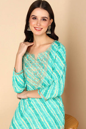 Green Rayon Leheriya Straight Kurti