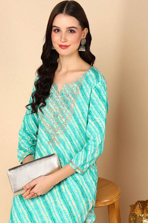 Green Rayon Leheriya Straight Kurti