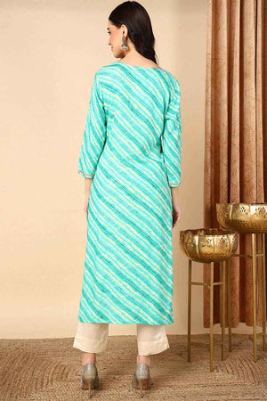 Green Rayon Leheriya Straight Kurti