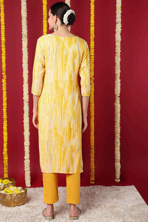 Yellow Rayon Abstract Print Straight Kurti