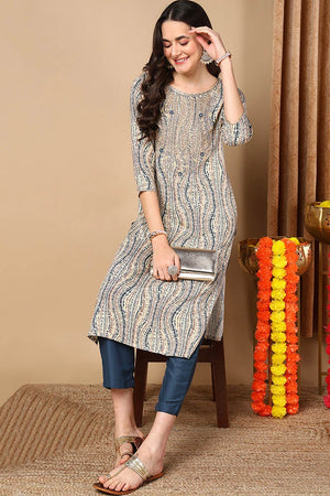 Beige Rayon Abstract Print Straight Kurti