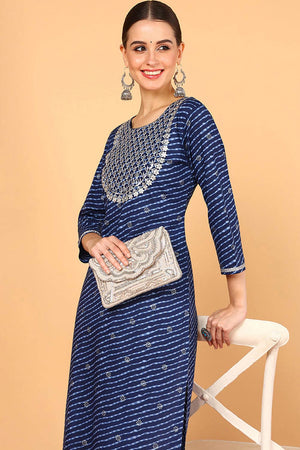 Blue Cotton Leheriya Straight Kurti